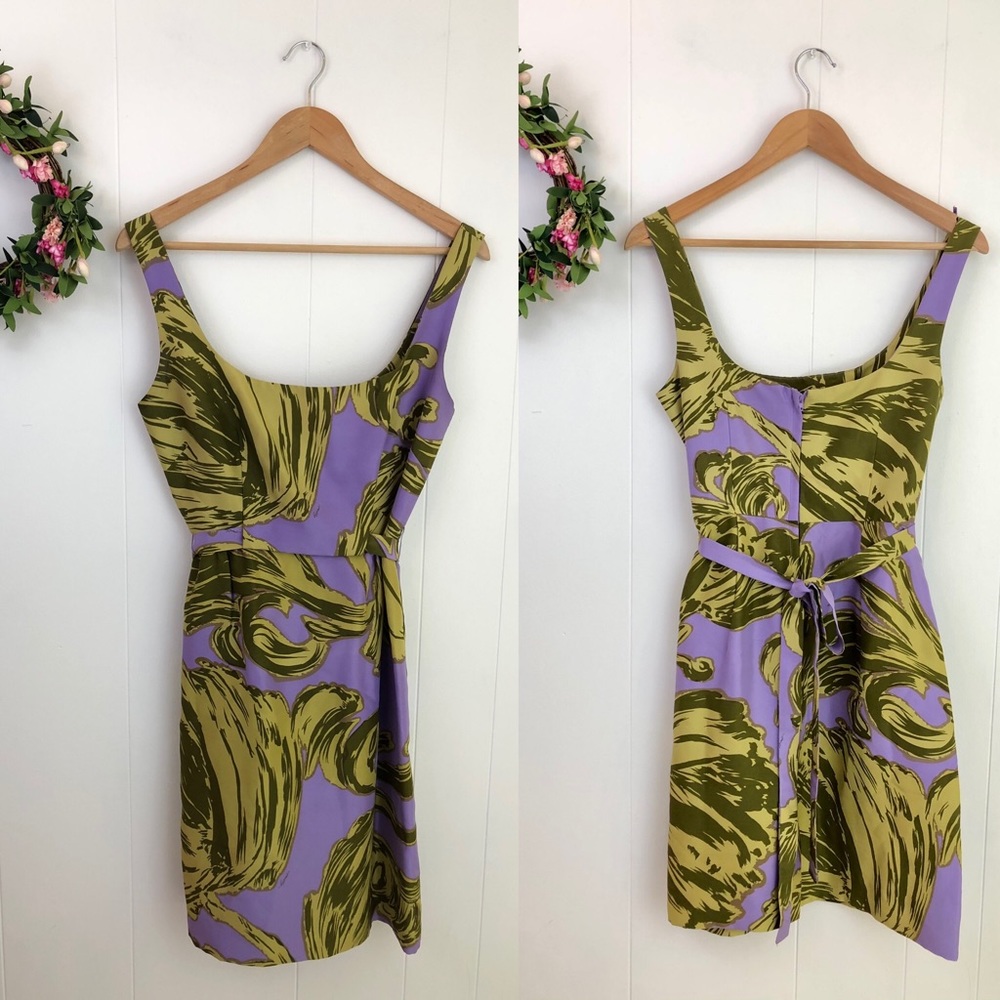 Milly New York Purple 100% Silk Print A-Line Dress